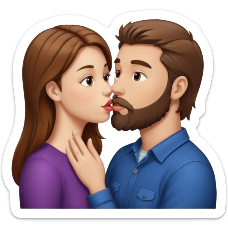 White man with brown hair and beard kissing lips with a white girl with brown hair sticker