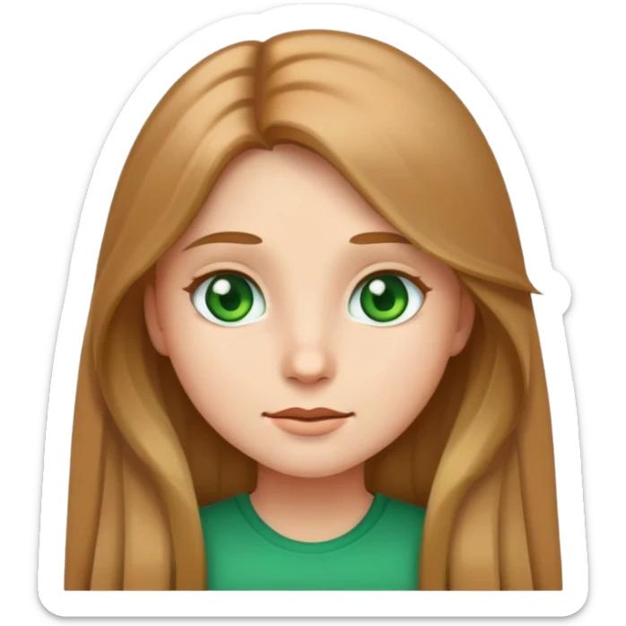 Girl emoji with a light brown, long hair and green eyes sticker