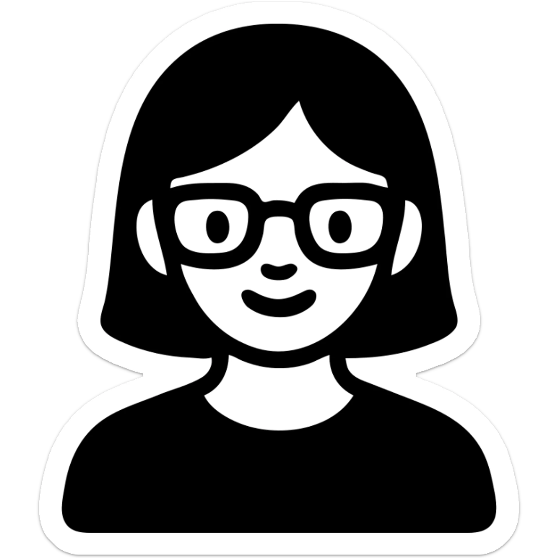 Asian girl with tan skin, short black hair, and glasses, solid filled icon sticker