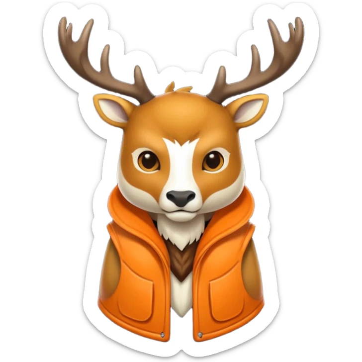 crea una mascota de equipo que sea un venado de cuerpo completo y lleve un chaleco con el nombre de telamon que en el chaleco diga telamon, el chaleco de color naranja sticker