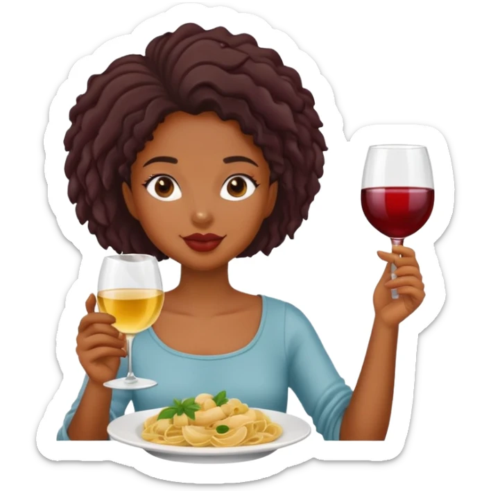 Black girl with glass of wine and eating pasta sticker