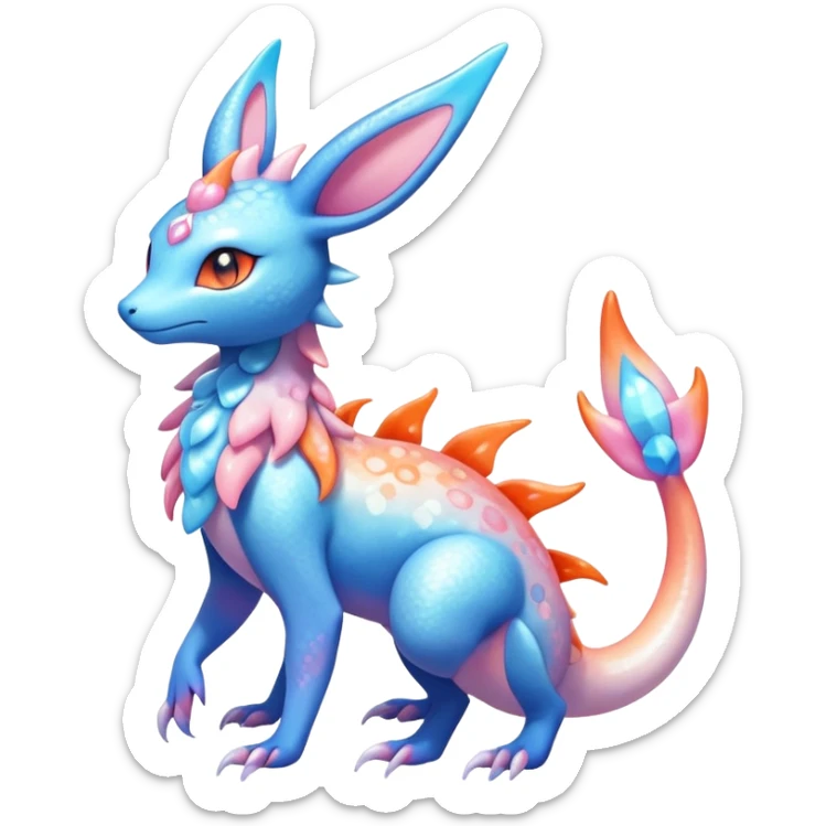 Colorful Shiny Exotic Amaura-Salandit-Aurorus-Sylveon-Fakémon-hybrid-creature (full body)  sticker