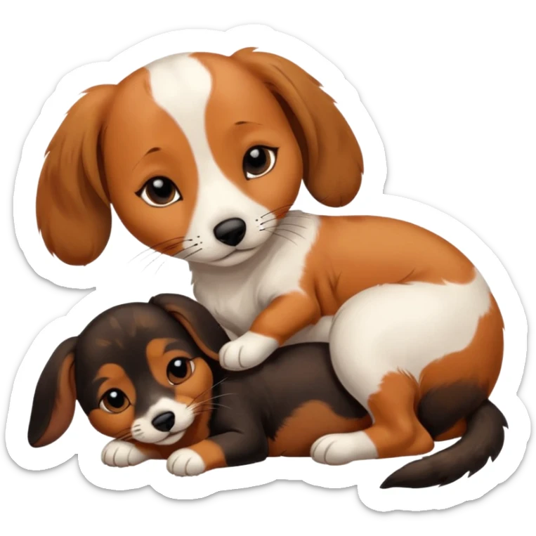 Calico cat with black nose sleeping near a black and brown nose dachshund dog     sticker