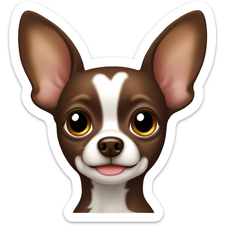 chocolate brown chihuahua with a white spot on the chest and big brown eyes with a halo sticker