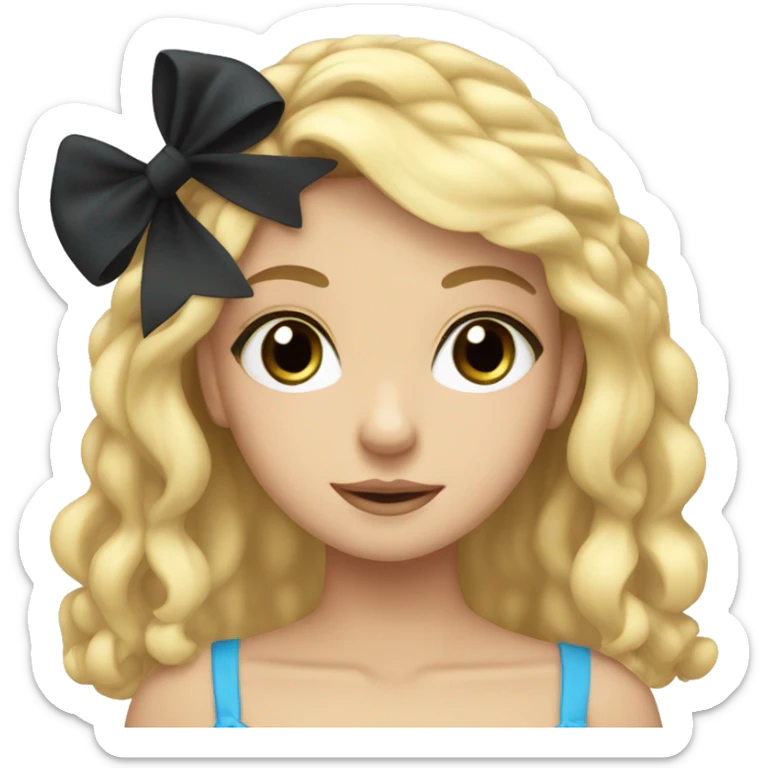 A blonde girl with long hair and blue eyes and black bows on her head sticker