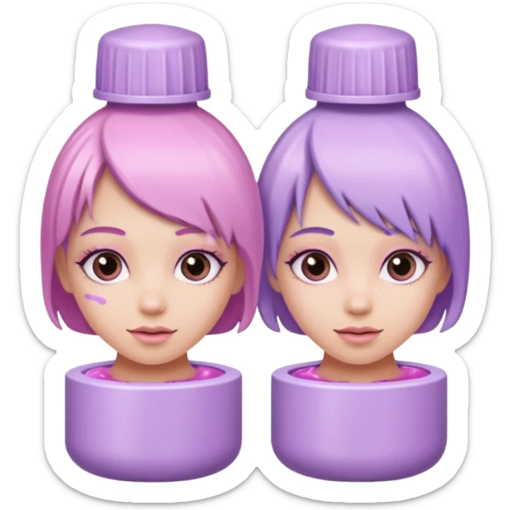 tubes of pastel pink and pastel lilac hair dye, with caps off sticker