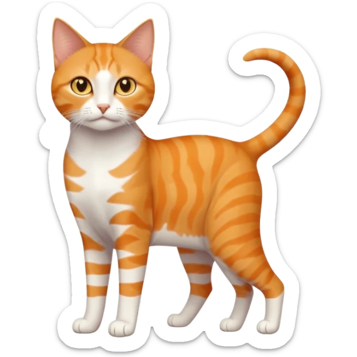 full body orange domestic shorthair slim cat with yellow/orange eyes and a white triangle pattern on his face playing sticker