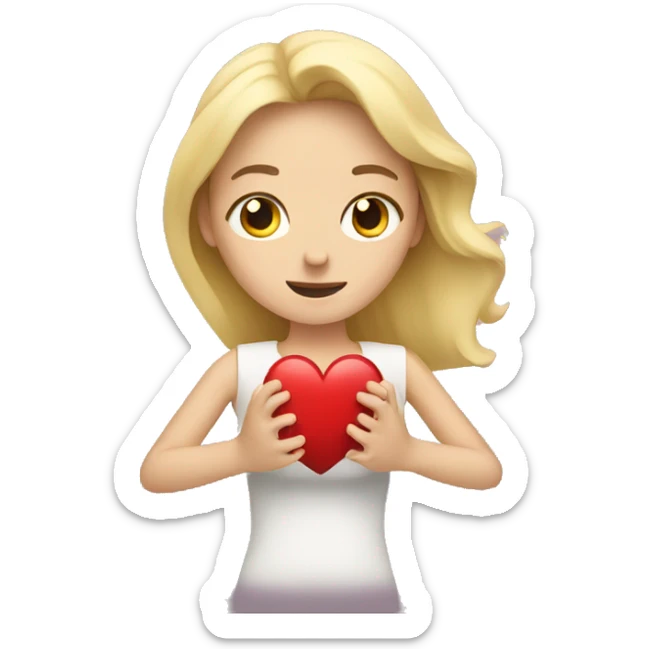 A European blonde woman holds her heart in her hands sticker