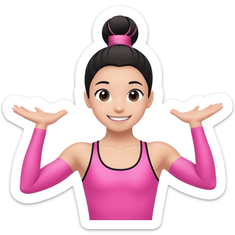 "A gymnast in black and minimal pink outfit with a smile and a look of surprise (normal skin) sticker