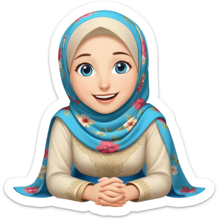 Turkish beautiful finish Konya girl blue eyes with floral hijab and islamic dress she’s Rolling on the Floor Laughing  sticker