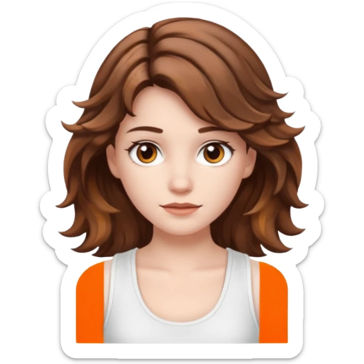 garota da cor branca com regata branca cabelos ondulados castanhos com mechas iluminadas e olhos castanhos sticker