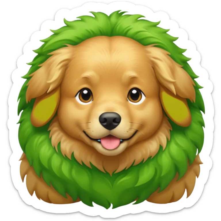 green dog extra furry golden retriever. The dog fur is all green sticker