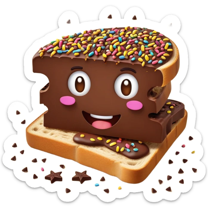 hagelslag-cinematic-realistic-hagelslag-treat-emoji,-depicted-as-crunchy-chocolate-sprinkles-scattered-on-a-slice-of-buttered-bread,-rendered-with-vivid-textures-and-playful,-inviting-lighting. sticker