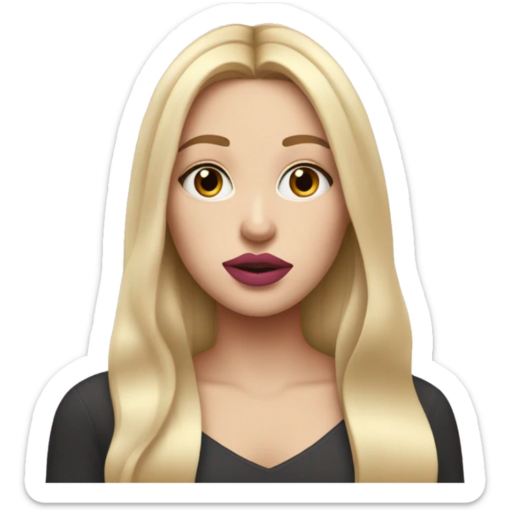 white girl with blond straight hair, putting pink lipstick on her lips sticker