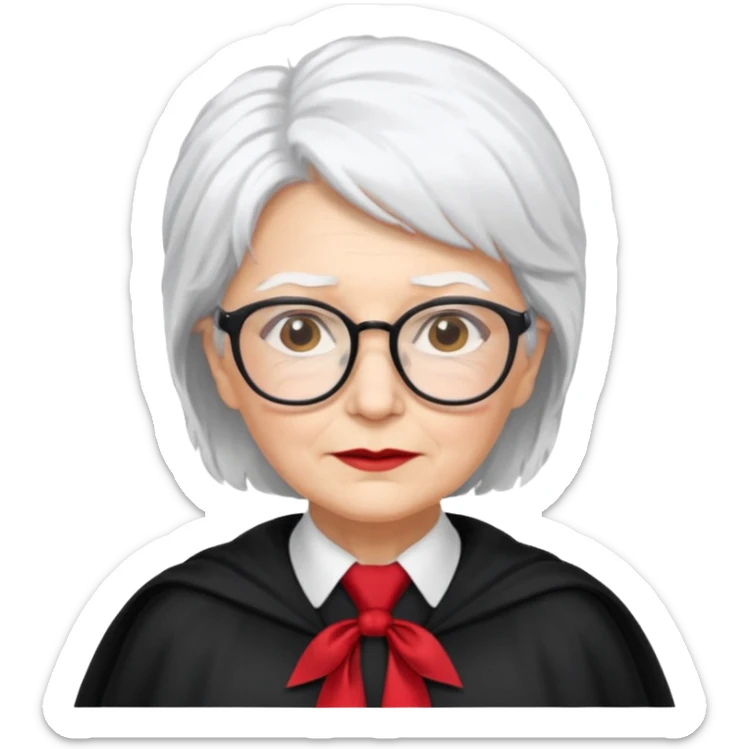 An older woman with glasses and white hair, in a red tie and black cape (might resemble Professor McGonagall). sticker