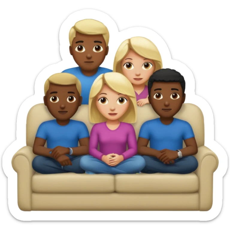 Generate the popular meme "5 black guys and a blonde"

1 blonde on the couch 
5 black mens behind the couch 
 sticker