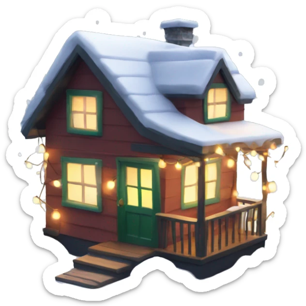Cozy Tiny House in the Snow with Christmas lights on the roof  sticker