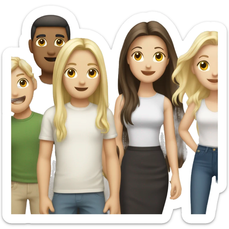 2 adults (1 white blonde man with long hair and 1 white woman with long blonde hair) & 3 kids (1 white brunette male, 1 asian brunette girl and 1 white brunette girl) sticker