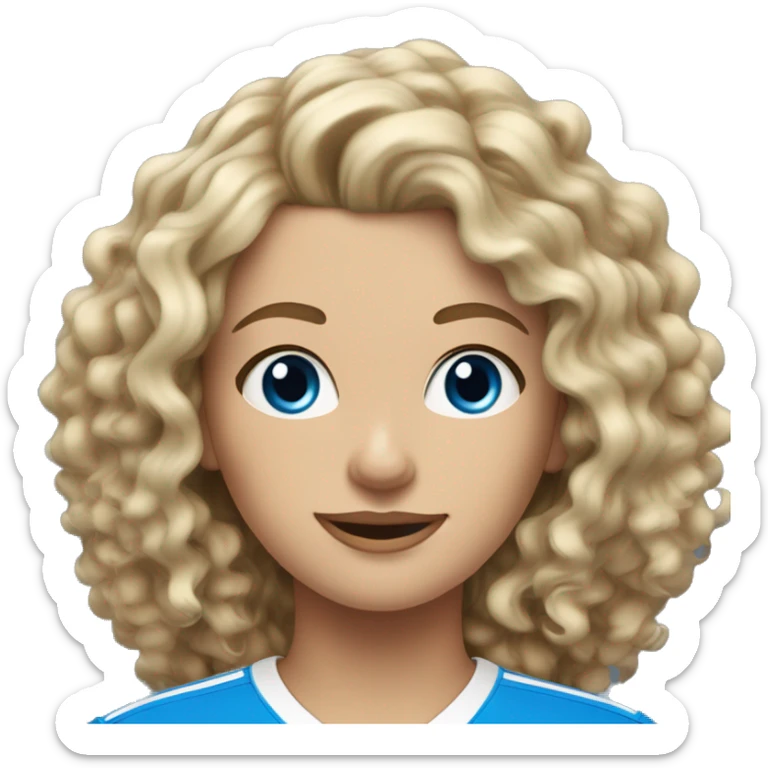 blonde and brown hair with blonde highlights curly haired woman with blue eyes in Wave FC jersey sticker