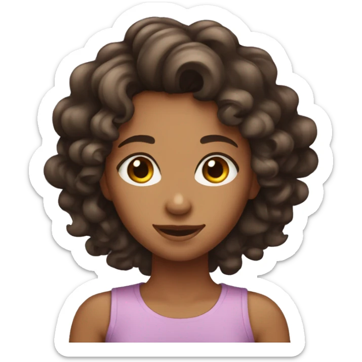 Girl with Tanned skin and curly dark brown hair  sticker
