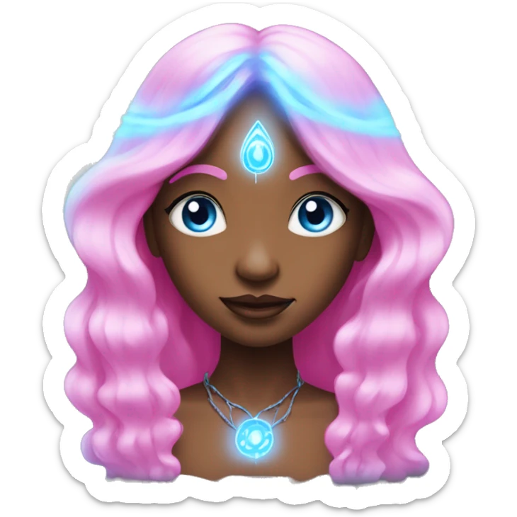 magical diva with pink andromedan skin long hair and blue eyes glowing third eye sticker