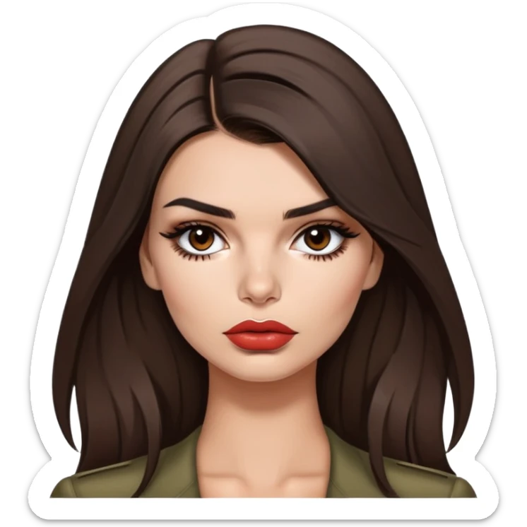 Emily Ratajkowski, brunette fashion model with long dark hair, pouty lips, and defined eyebrows sticker