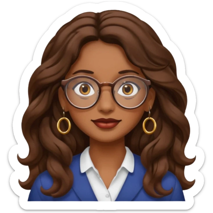 Women brown eye and brown long wave hair with glasses and circle earing sticker