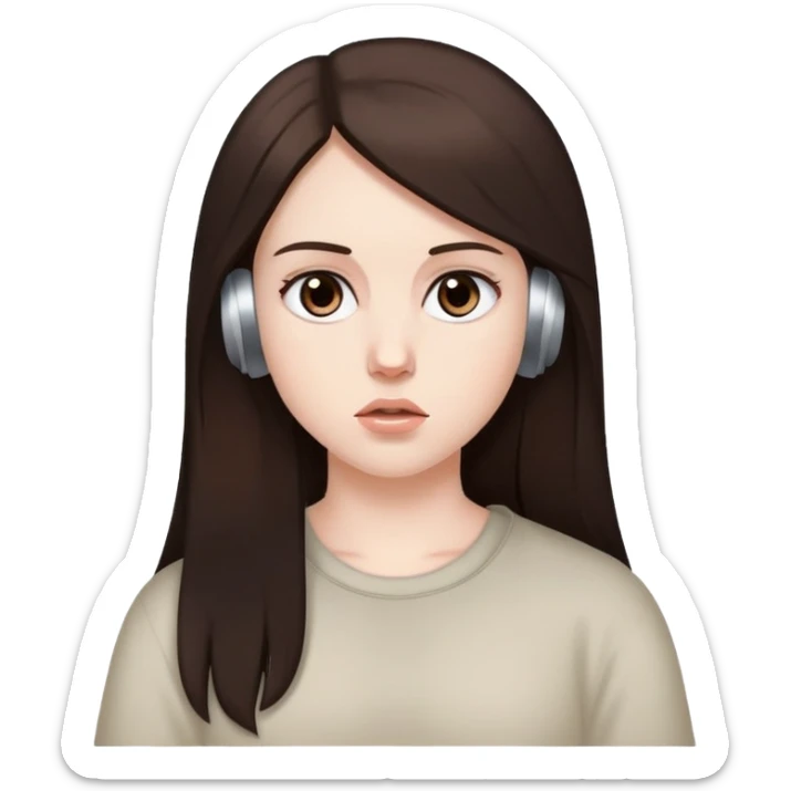 girl with long darke brown hair brown eyes and pale skin listening to Kanye west sticker