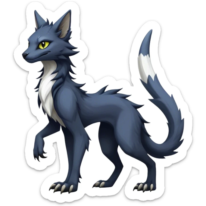 dark cool edgy fantasy feline-vernid-sergal-fursona animal creature with a tufted tail full body sticker