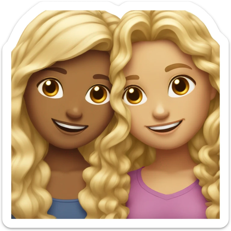 blonde straight hair girl and brown curly haired girl best friends sticker