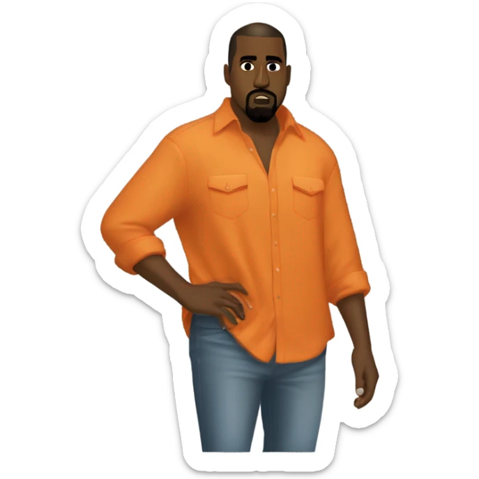 kanye west vestido Con una camisa naranja que tenga un zorro y sea una camisa de fútbol sticker