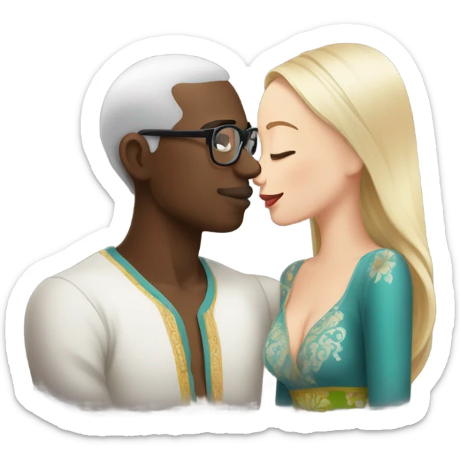 Balinese dark skin guy with glasses kisses white-skinned Russian girl sticker
