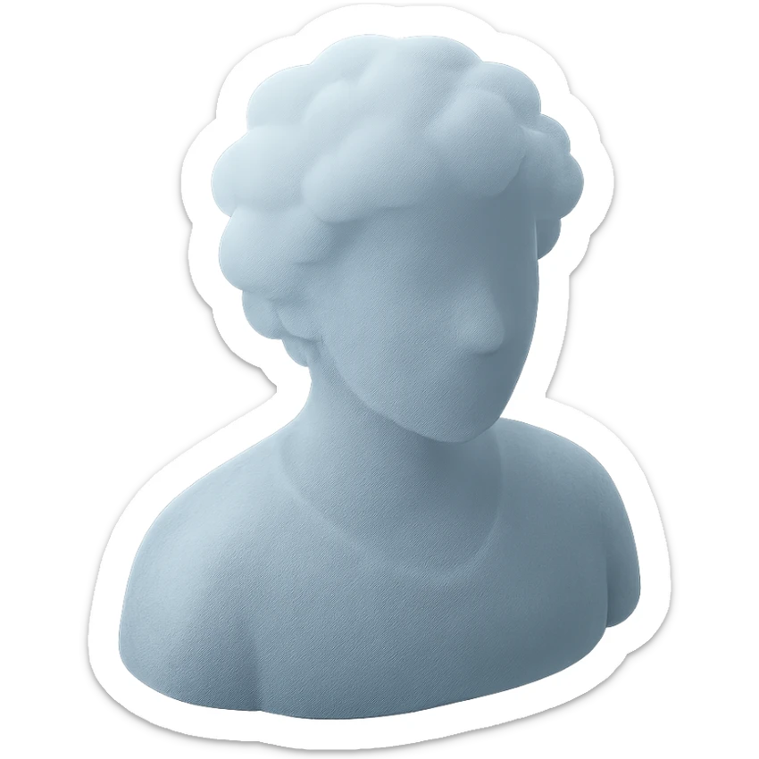 front view of a person from shoulders up, entirely composed of voluminous clouds, matte glass style sticker
