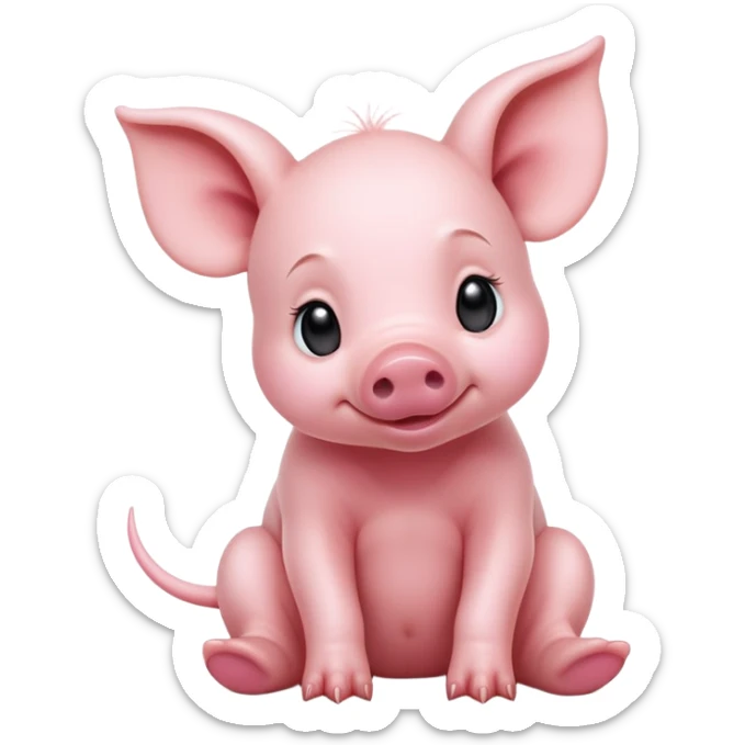 cinematic-[realistic piglet]-realistic-full-body-sitting-emoji,-tail-flicking-lazily,-head-tilted-dramatically,-sleek-[pink]-skin,-simplified-yet-realistic-focused-features,-highly-detailed,-glowing-with-an-almost-sarcastic-glow sticker