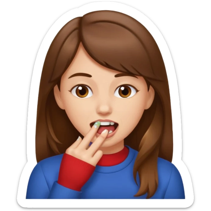 Une fille brune et blanche qui se mord l'ongle avec ses dents sticker