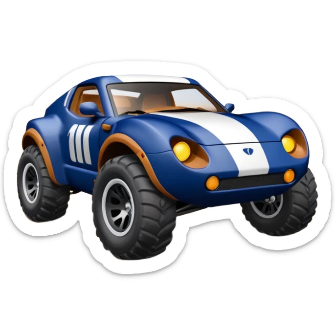 Side view of Midnight blue Local Motors Rally Fighter off road rc car driven by a Guinea pig  sticker