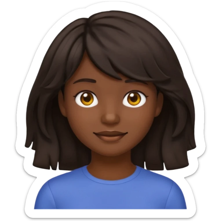 À emoji that don’t smile Dark brown thick hair, medium-length textured top with loose natural waves, short tapered sides, soft messy fringe, natural volume sticker
