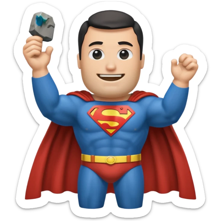 a moai emoji with a superman cape with the original face or the moai emoji with a super man saving people vibe like the superman there is some man waiting in the sky meme but the moai sticker