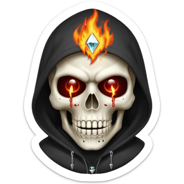 Bro I wanna skull with hoodie on the hoodie has to be on fire and I want matrix blood with the codes and weird numbers spilling out eyes and mouth almost give him a diamond grill in his mouth make it shinny where is the matrix symbols  but trix across his forehead in matrix symbols sticker