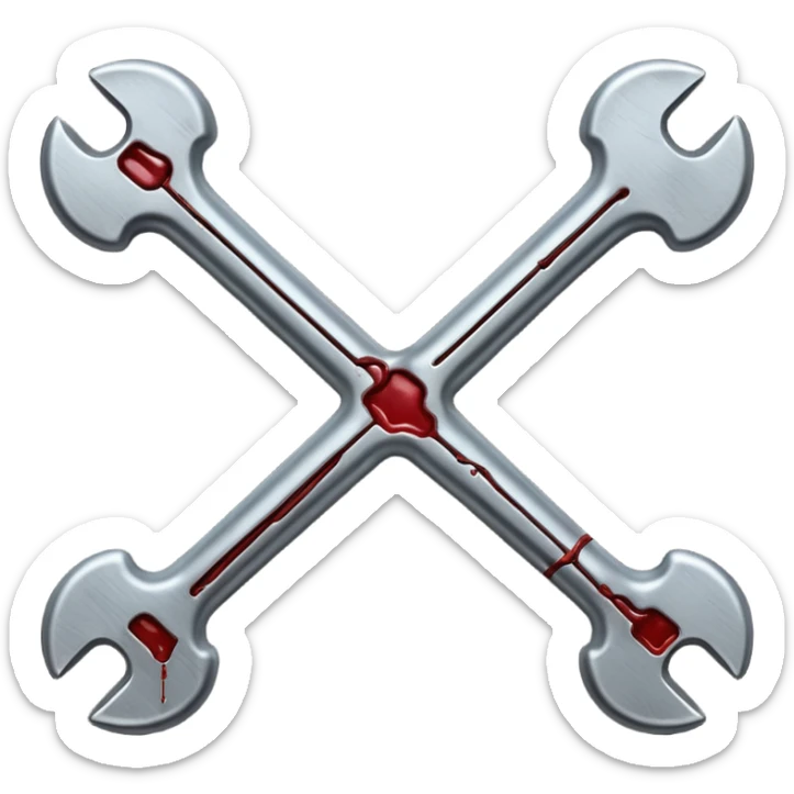 Emoji-style metallic bones with traces of blood, steel texture, dark dramatic tone, clean background sticker