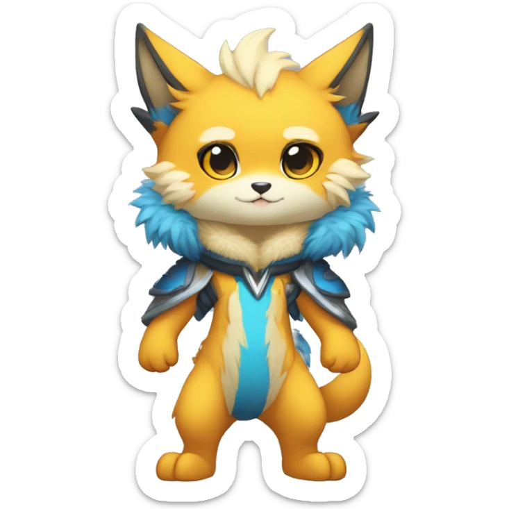 Anthro-Edgy-Cool-Blue-Yellow-Beige-Orange-Contrast-Colors-Fantasy-Fur-Sona-Chibi-Shiny-Fakémon-Hybrid full body sticker