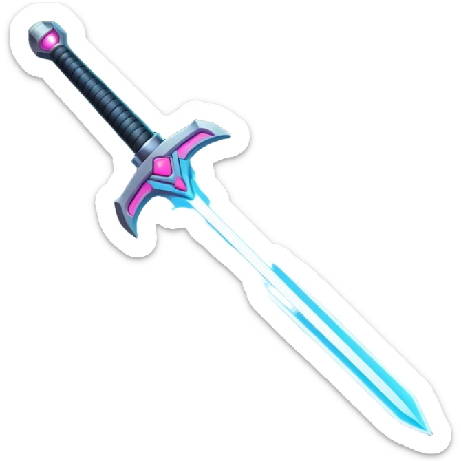 Clash of Clans aesthetic: Cinematic Playful Laser Sword Emoji, rendered in a 3D vector-style similar to standard emojis with minimal shading and bold, simplified shapes. A compact, vibrant energy blade with a neon-hued, glowing edge and futuristic hilt, softly glowing with a radiant cosmic charm. Simplified yet unmistakably iconic, highly detailed and consistent, glowing with a soft pulsating brilliance and high shine. Stylized with a touch of interstellar elegance and a soft glowing outline, capturing the essence of a legendary energy blade with a friendly, playful manner! sticker