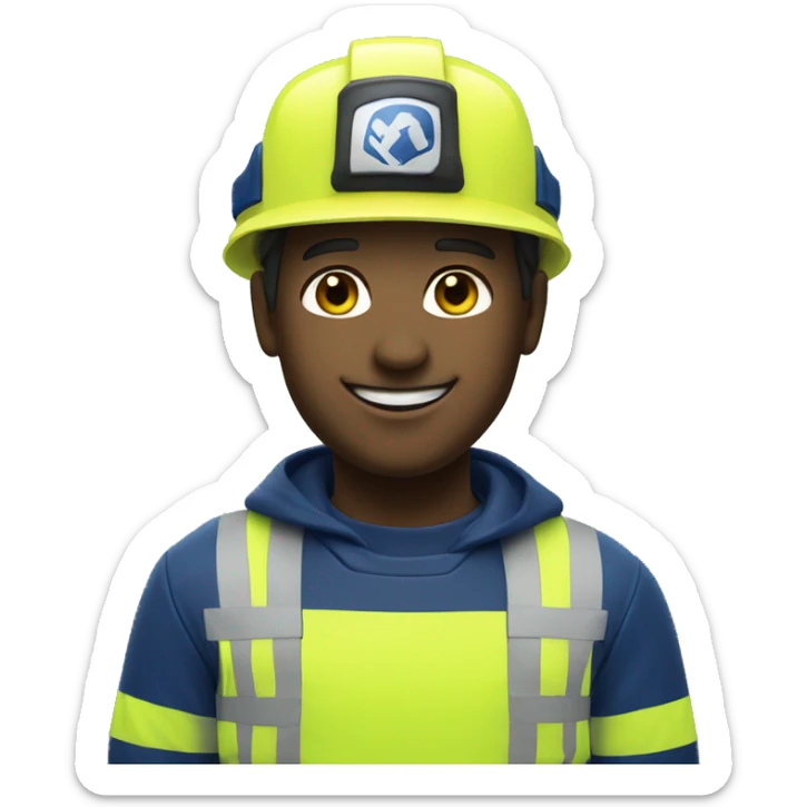 a male rescuer with a fluorescent yellow and blue navy outfit and a fluorescent yellow helmet smiling sticker
