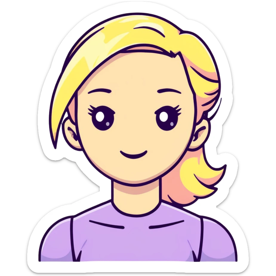 Poppy music artist, blonde woman with pastel colors, android-like expression sticker