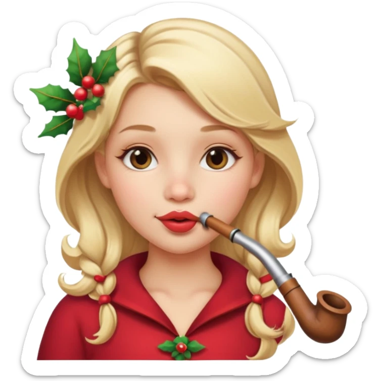 A beautiful girl with blonde hair with a festive pipe in her mouth sticker