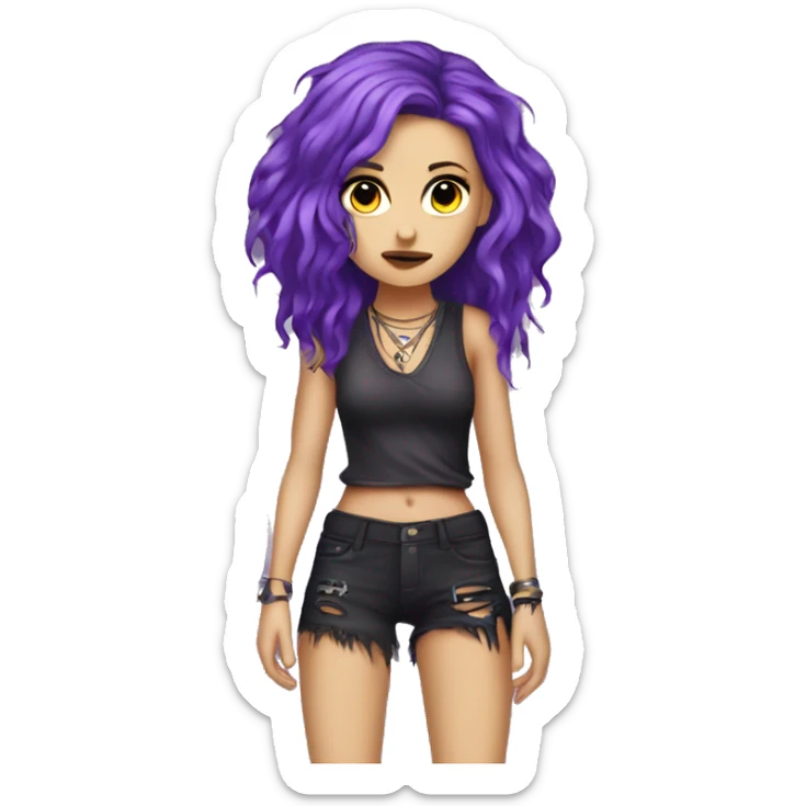 Lili, exiled punk angel, woman, defiantly hides her wings, purple hair, sexy, pretty. sticker