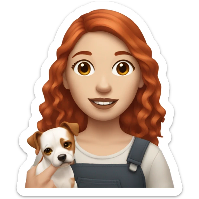 Red haired girl with septum piercing holding English Staffordshire dog sticker