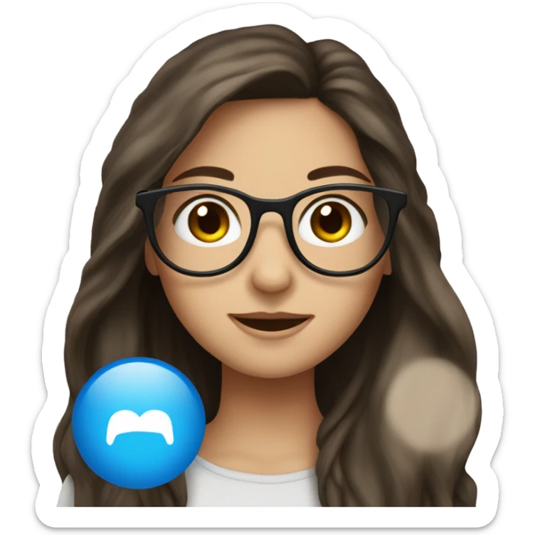 Brunette girl with long Hair and Blue Eyes in glasses  sticker