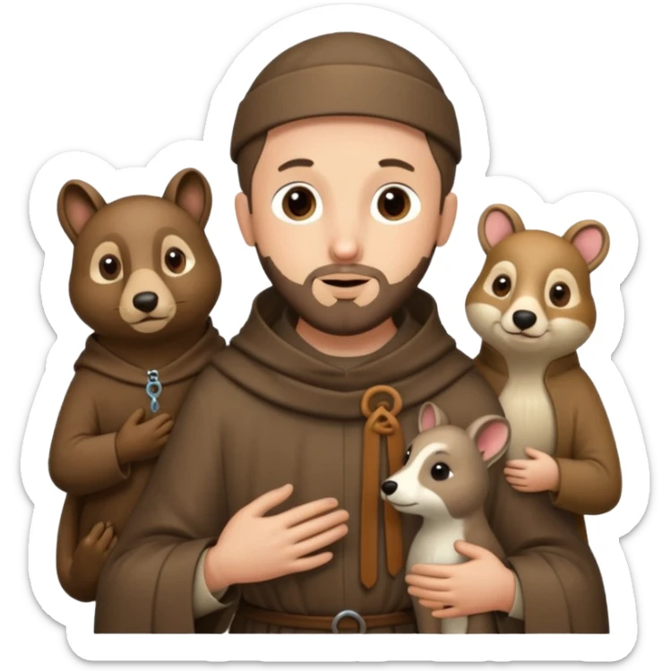 Saint Francis of Assisi cartoon modern type with animal to be used as an AI crfreation in HeyGen.com, please create a winter background sticker