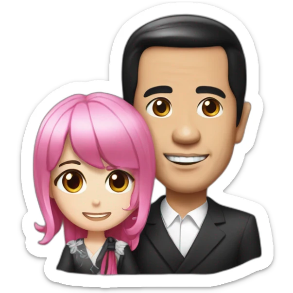 President Jokowi holding anime girl pink hair sticker